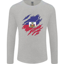 Torn Haiti Flag Haitian Day Football Mens Long Sleeve T-Shirt Sports Grey