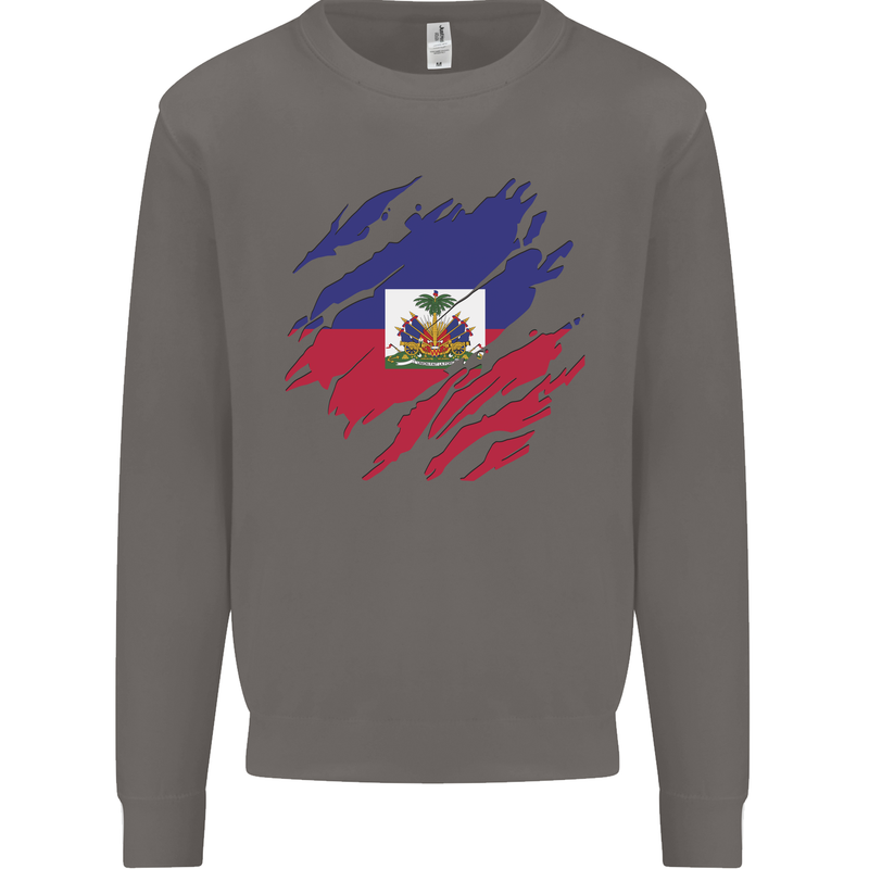 Torn Haiti Flag Haitian Day Football Mens Sweatshirt Jumper Charcoal