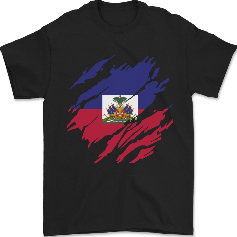 Torn Haiti Flag Haitian Day Football Mens T-Shirt 100% Cotton Black