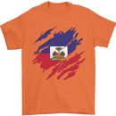 Torn Haiti Flag Haitian Day Football Mens T-Shirt 100% Cotton Orange