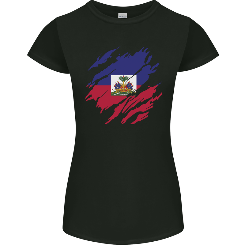 Torn Haiti Flag Haitian Day Football Womens Petite Cut T-Shirt Black