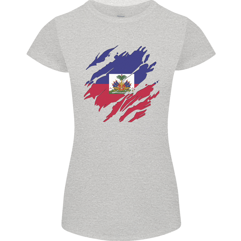 Torn Haiti Flag Haitian Day Football Womens Petite Cut T-Shirt Sports Grey