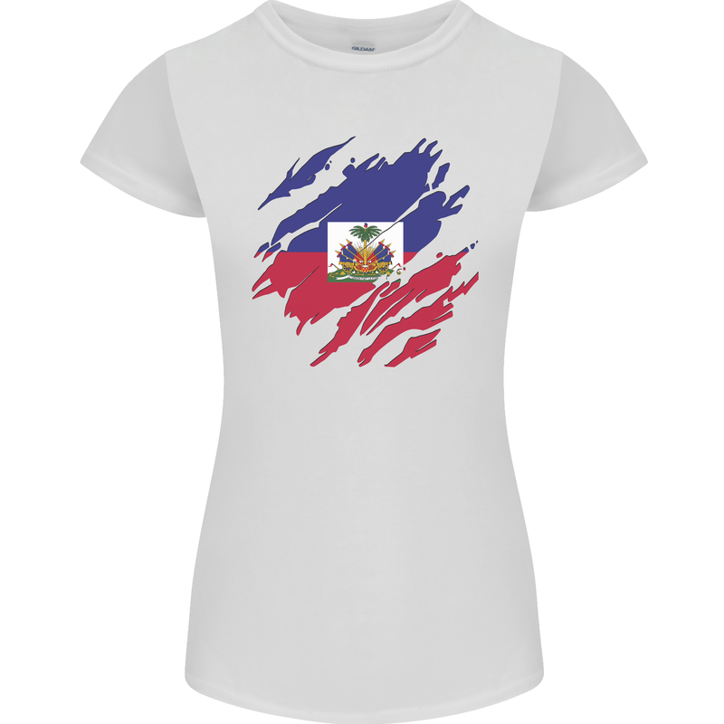 Torn Haiti Flag Haitian Day Football Womens Petite Cut T-Shirt White