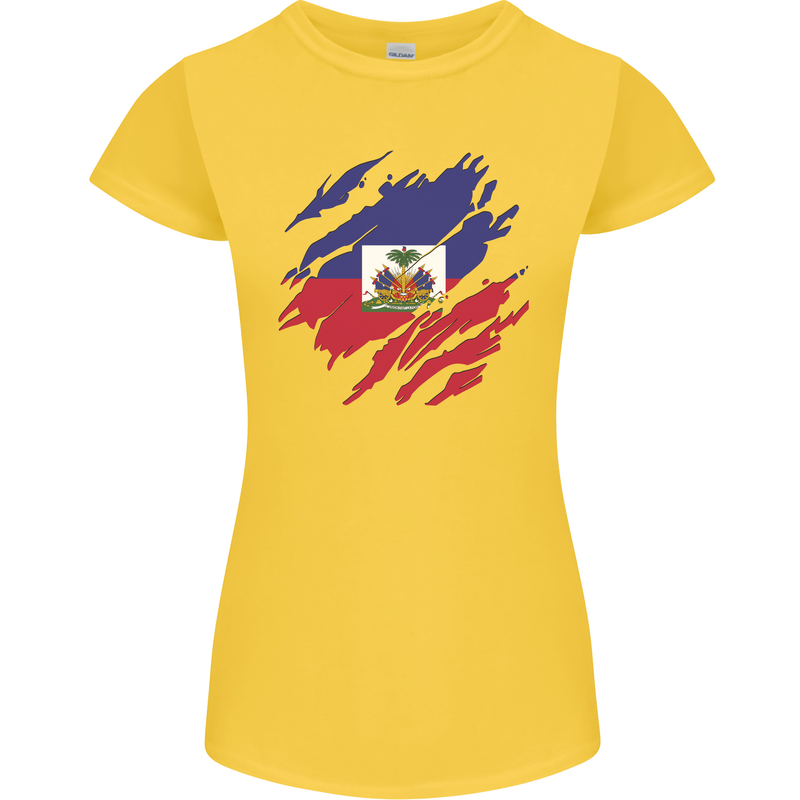 Torn Haiti Flag Haitian Day Football Womens Petite Cut T-Shirt Yellow