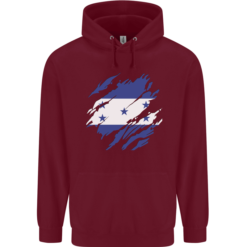 Torn Honduras Flag Honduran Day Football Childrens Kids Hoodie Maroon