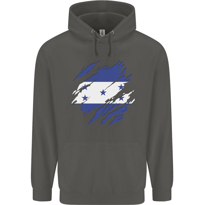 Torn Honduras Flag Honduran Day Football Childrens Kids Hoodie Storm Grey