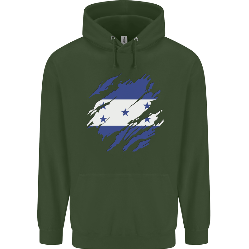 Torn Honduras Flag Honduran Day Football Mens 80% Cotton Hoodie Forest Green