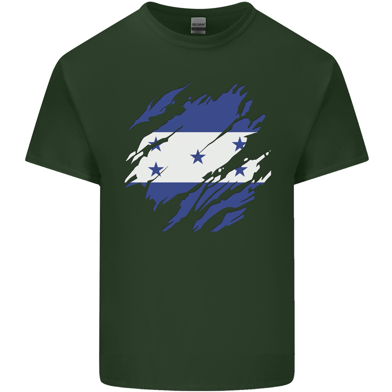 Torn Honduras Flag Honduran Day Football Mens Cotton T-Shirt Tee Top Forest Green