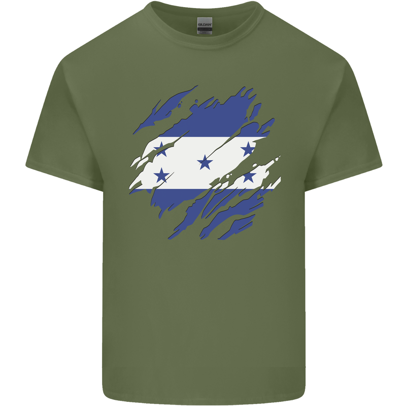 Torn Honduras Flag Honduran Day Football Mens Cotton T-Shirt Tee Top Military Green