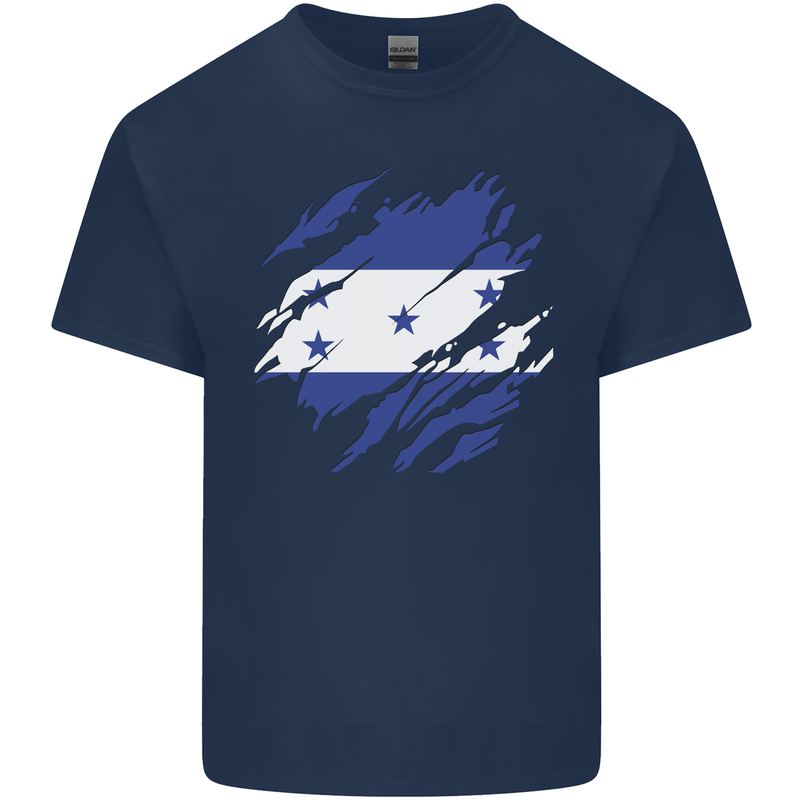 Torn Honduras Flag Honduran Day Football Mens Cotton T-Shirt Tee Top Navy Blue