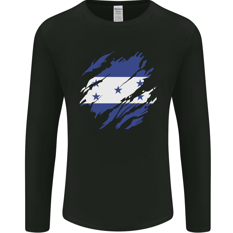 Torn Honduras Flag Honduran Day Football Mens Long Sleeve T-Shirt Black