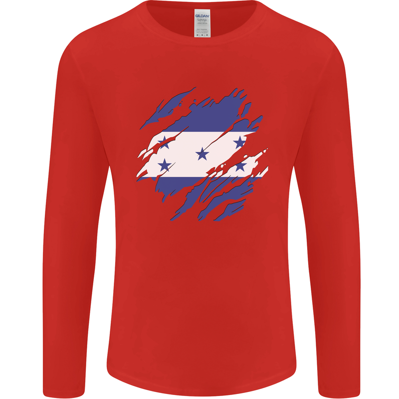 Torn Honduras Flag Honduran Day Football Mens Long Sleeve T-Shirt Red