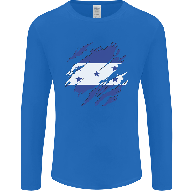 Torn Honduras Flag Honduran Day Football Mens Long Sleeve T-Shirt Royal Blue