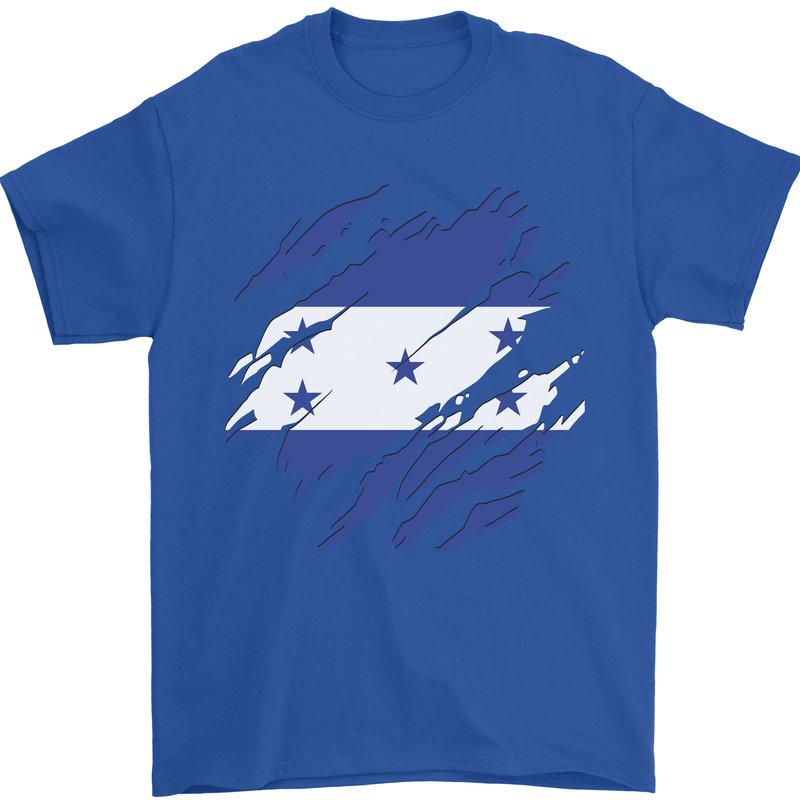 Torn Honduras Flag Honduran Day Football Mens T-Shirt 100% Cotton Royal Blue