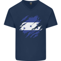 Torn Honduras Flag Honduran Day Football Mens V-Neck Cotton T-Shirt Navy Blue