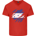 Torn Honduras Flag Honduran Day Football Mens V-Neck Cotton T-Shirt Red