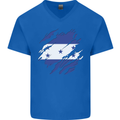 Torn Honduras Flag Honduran Day Football Mens V-Neck Cotton T-Shirt Royal Blue