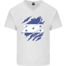 Torn Honduras Flag Honduran Day Football Mens V-Neck Cotton T-Shirt White