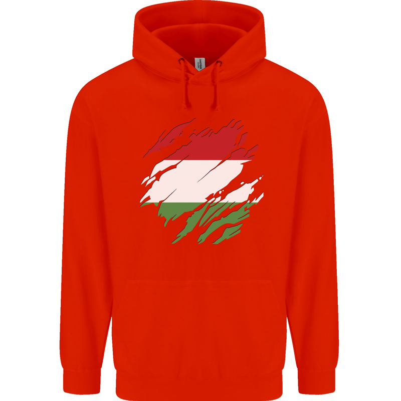 Torn Hungary Flag Hungarian Day Football Childrens Kids Hoodie Bright Red