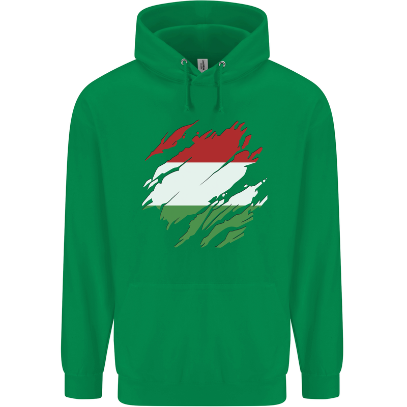 Torn Hungary Flag Hungarian Day Football Childrens Kids Hoodie Irish Green