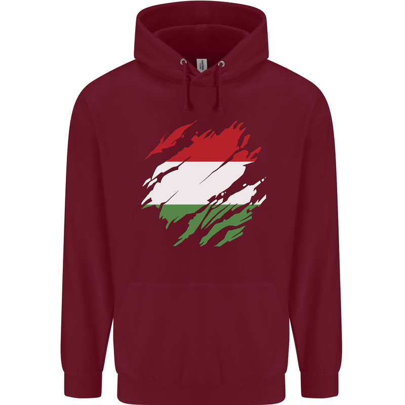 Torn Hungary Flag Hungarian Day Football Childrens Kids Hoodie Maroon