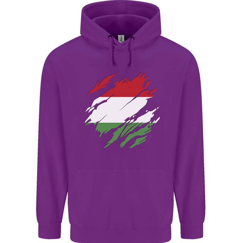 Torn Hungary Flag Hungarian Day Football Childrens Kids Hoodie Purple