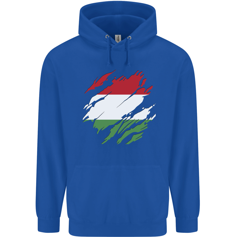 Torn Hungary Flag Hungarian Day Football Childrens Kids Hoodie Royal Blue
