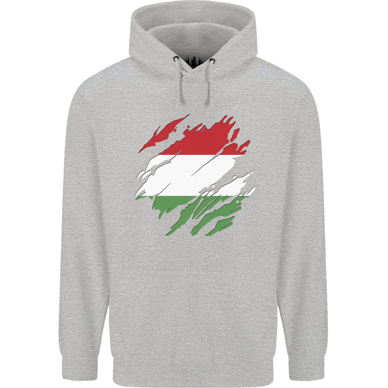 Torn Hungary Flag Hungarian Day Football Childrens Kids Hoodie Sports Grey