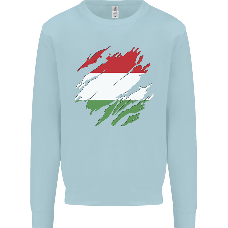 Torn Hungary Flag Hungarian Day Football Kids Sweatshirt Jumper Light Blue