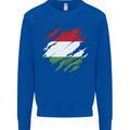 Torn Hungary Flag Hungarian Day Football Kids Sweatshirt Jumper Royal Blue