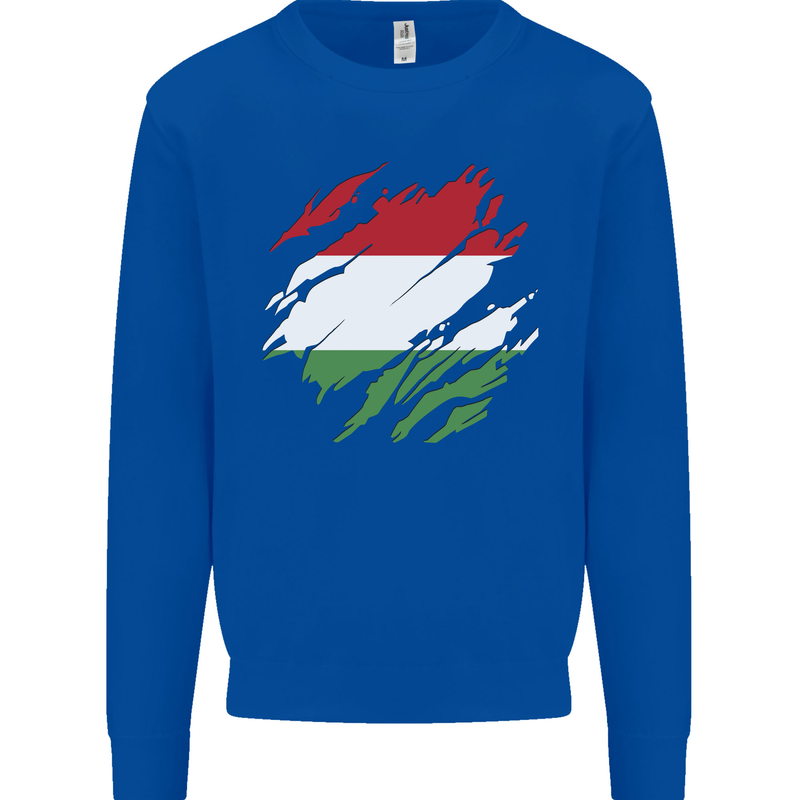 Torn Hungary Flag Hungarian Day Football Kids Sweatshirt Jumper Royal Blue
