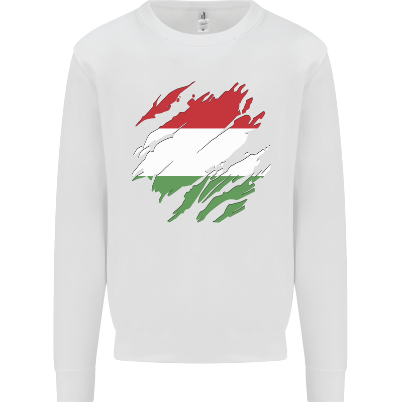 Torn Hungary Flag Hungarian Day Football Kids Sweatshirt Jumper White