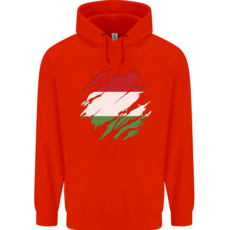 Torn Hungary Flag Hungarian Day Football Mens 80% Cotton Hoodie Bright Red