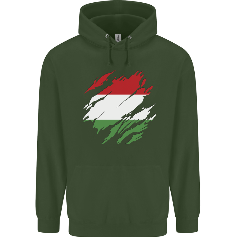 Torn Hungary Flag Hungarian Day Football Mens 80% Cotton Hoodie Forest Green