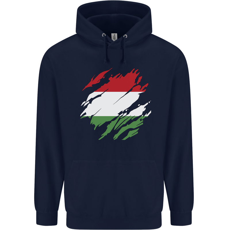 Torn Hungary Flag Hungarian Day Football Mens 80% Cotton Hoodie Navy Blue
