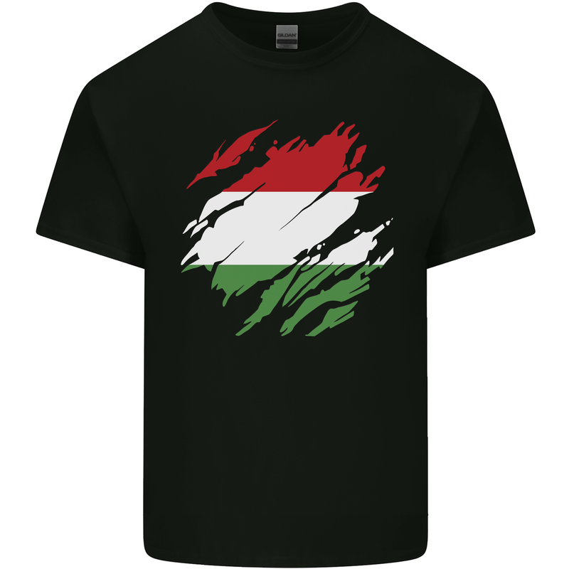 Torn Hungary Flag Hungarian Day Football Mens Cotton T-Shirt Tee Top Black