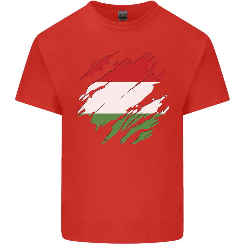 Torn Hungary Flag Hungarian Day Football Mens Cotton T-Shirt Tee Top Red