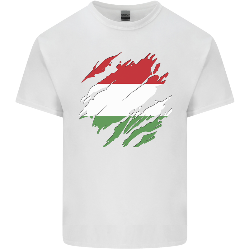 Torn Hungary Flag Hungarian Day Football Mens Cotton T-Shirt Tee Top White