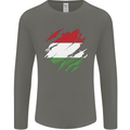 Torn Hungary Flag Hungarian Day Football Mens Long Sleeve T-Shirt Charcoal