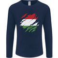 Torn Hungary Flag Hungarian Day Football Mens Long Sleeve T-Shirt Navy Blue
