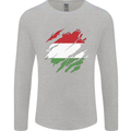 Torn Hungary Flag Hungarian Day Football Mens Long Sleeve T-Shirt Sports Grey