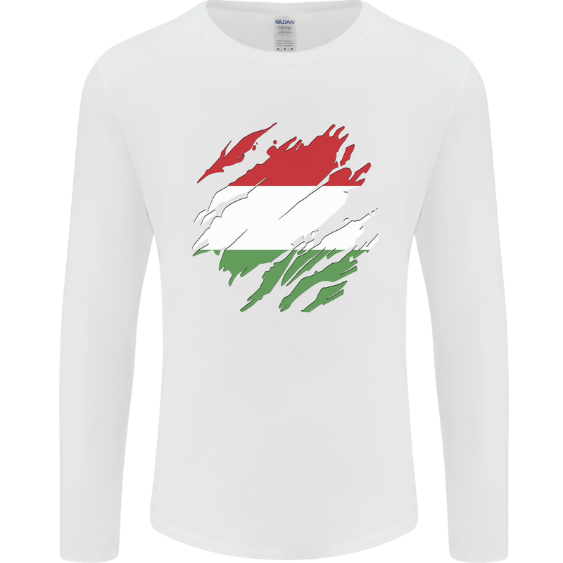 Torn Hungary Flag Hungarian Day Football Mens Long Sleeve T-Shirt White