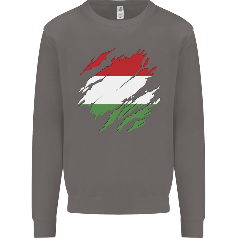 Torn Hungary Flag Hungarian Day Football Mens Sweatshirt Jumper Charcoal