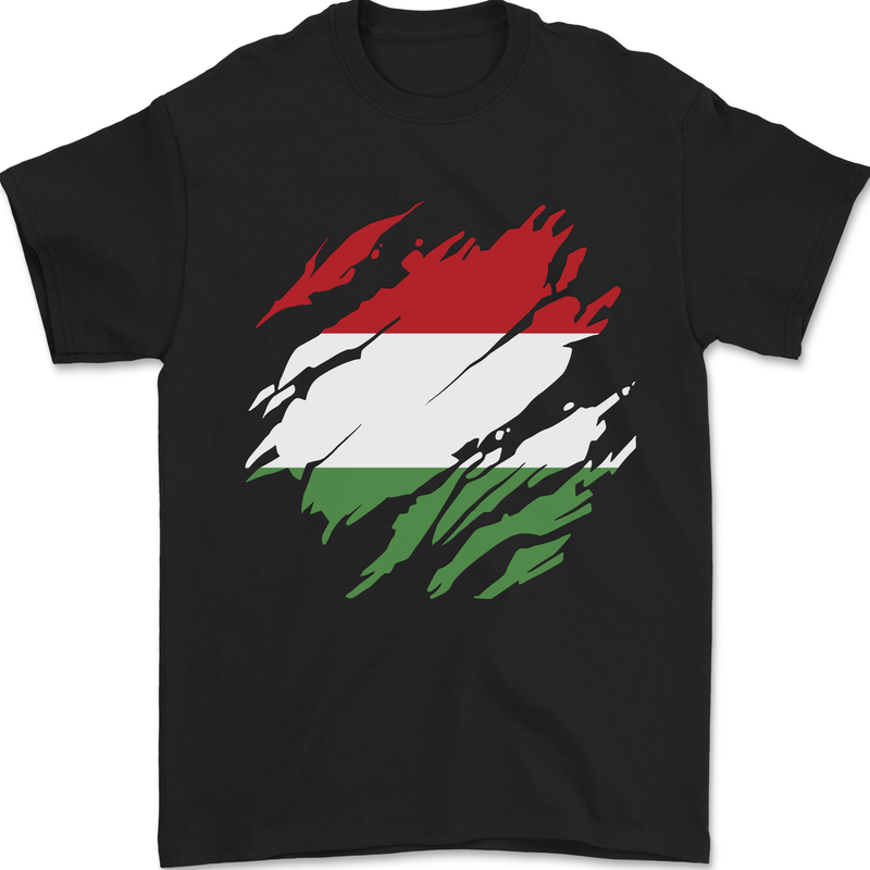 Torn Hungary Flag Hungarian Day Football Mens T-Shirt 100% Cotton Black