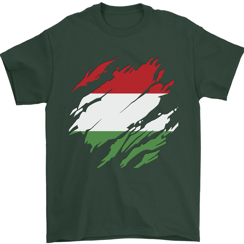 Torn Hungary Flag Hungarian Day Football Mens T-Shirt 100% Cotton Forest Green