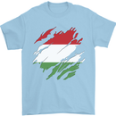 Torn Hungary Flag Hungarian Day Football Mens T-Shirt 100% Cotton Light Blue