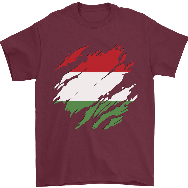 Torn Hungary Flag Hungarian Day Football Mens T-Shirt 100% Cotton Maroon