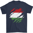 Torn Hungary Flag Hungarian Day Football Mens T-Shirt 100% Cotton Navy Blue