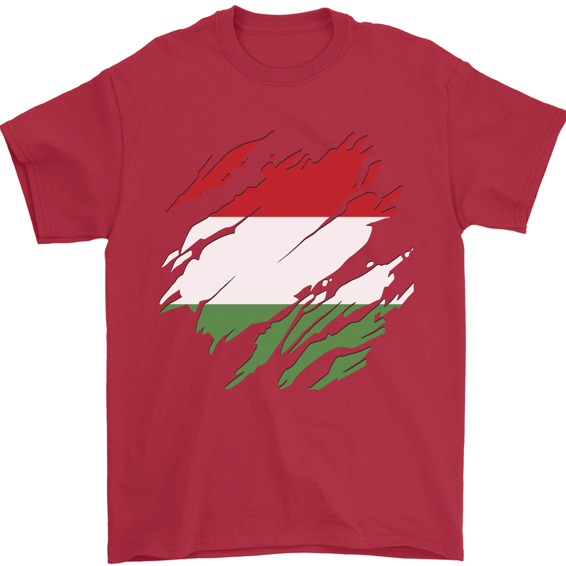 Torn Hungary Flag Hungarian Day Football Mens T-Shirt 100% Cotton Red