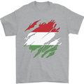 Torn Hungary Flag Hungarian Day Football Mens T-Shirt 100% Cotton Sports Grey